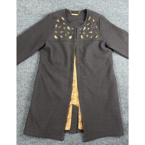 Soft Surroundings Brown Wool Open Front Coat Cardigan Medium Gold Detail - Picture 5 of 16